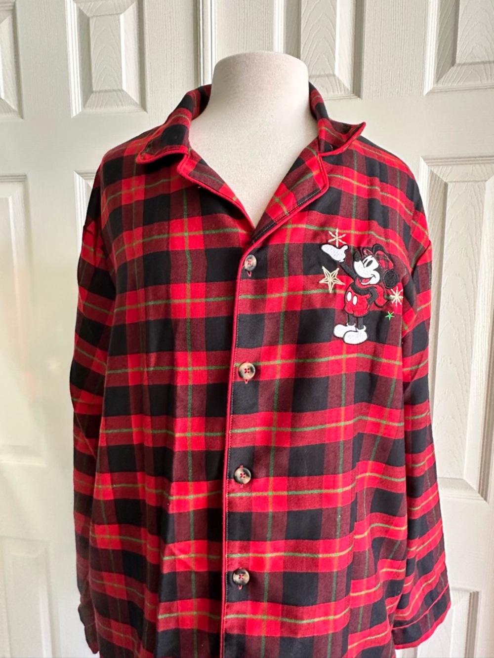 Disney Red & Black Plaid Mickey Mouse Button-Up Pajama Set